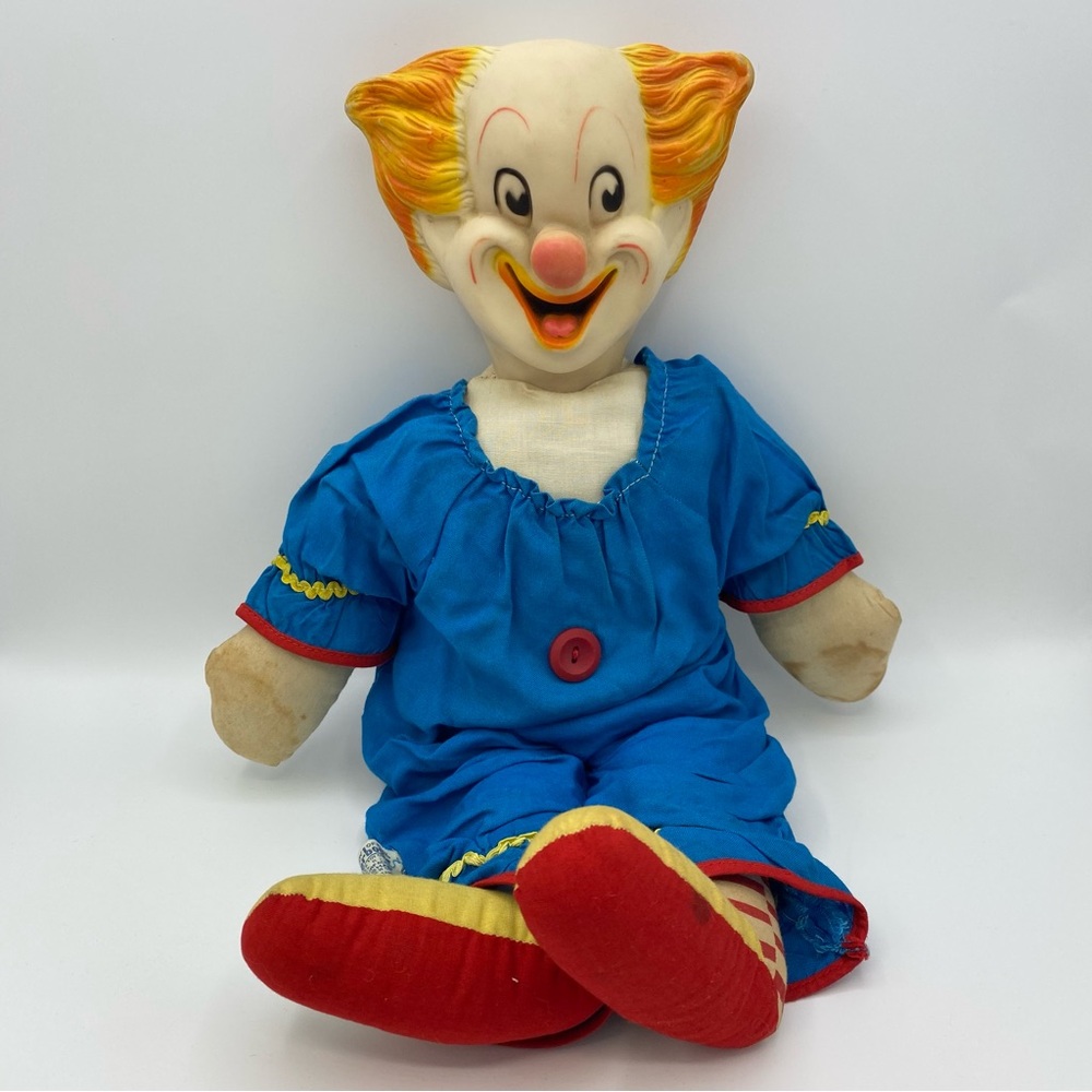 Bozo The Clown Knickerbocker Vintage Plush Toy Rubber Head Soft Body 15 Inch